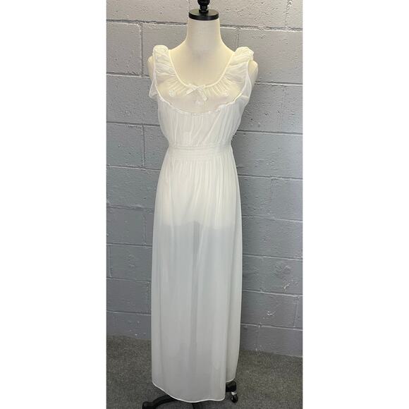 Vintage 1950s Sheer White Nylon NIghtgown Heart Applique Valentine Medium - Picture 4 of 10